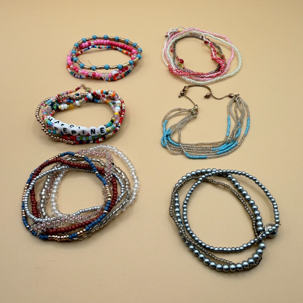 Mixed Seed Bead Bracelet Lot Colorful Boho Y2K Coquette Layering Festival Set